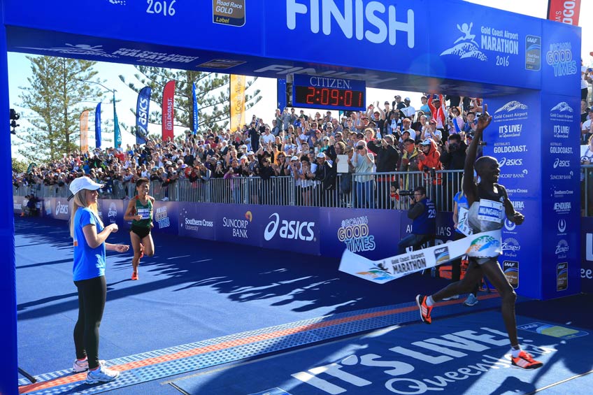 Kenneth Mungara wins the Gold Coast Airport Marathon