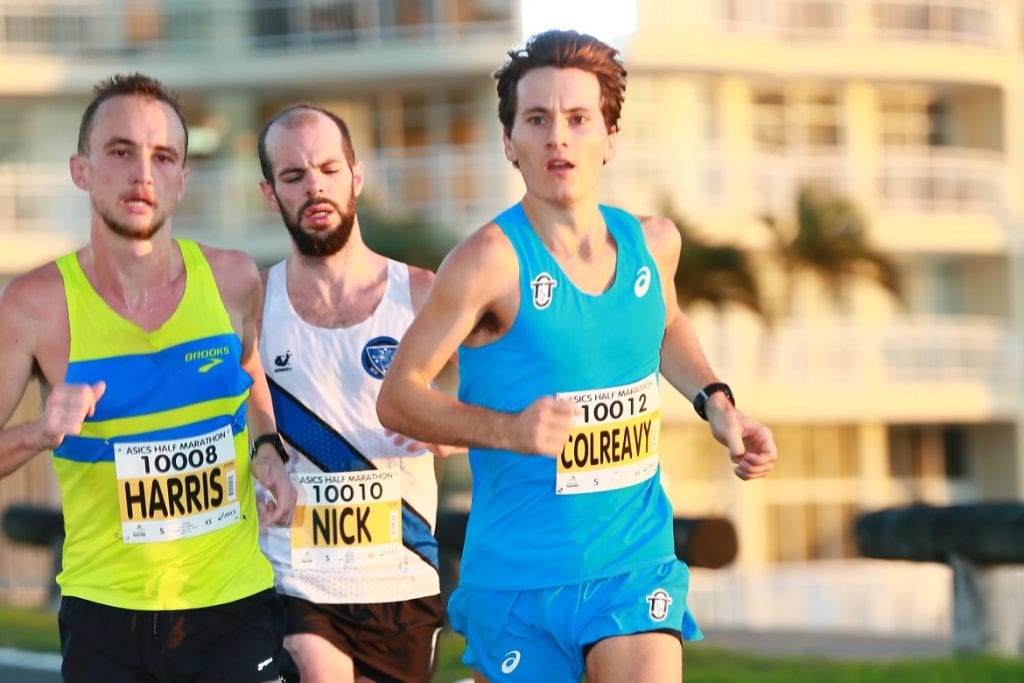 Australian representatives Josh Harris (left) and Jack Colreavy (right) joined Nick Earl (centre) at this year's Gold Coast Airport Marathon